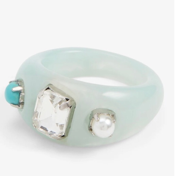 💍 EXPRESS chunky Resin Rhinestone Embellished Ring Turquoise size 6 NWT 🛍 - Picture 10 of 10